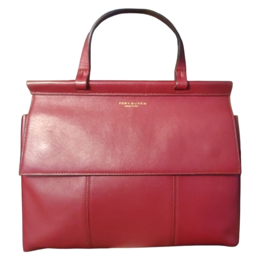 Tory Burch Block-T Burgundy Leather Shoulder Crossbody Satchel Handbag